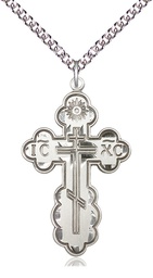 [0258SS/24SS] Sterling Silver Saint Olga Cross Pendant on a 24 inch Sterling Silver Heavy Curb chain