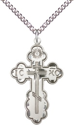 [0258SS/24SS] Sterling Silver Saint Olga Cross Pendant on a 24 inch Sterling Silver Heavy Curb chain
