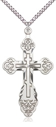 [0262SS/24SS] Sterling Silver Vladimir Cross Pendant on a 24 inch Sterling Silver Heavy Curb chain
