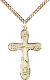 [0263GF/24GF] 14kt Gold Filled Golgotha Cross Pendant on a 24 inch Gold Filled Heavy Curb chain
