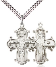 [0264SS/24S] Sterling Silver Christine Cross Pendant on a 24 inch Light Rhodium Heavy Curb chain
