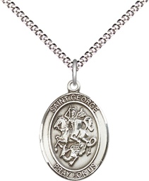 [8040SS/18S] Sterling Silver Saint George Pendant on a 18 inch Light Rhodium Light Curb chain