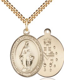 [7078GF/24G] 14kt Gold Filled Miraculous Pendant on a 24 inch Gold Plate Heavy Curb chain