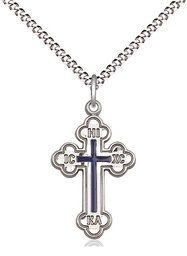 [0272ESS/18S] Sterling Silver Russian Cross Pendant on a 18 inch Light Rhodium Light Curb chain