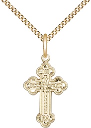 [0272GF/18G] 14kt Gold Filled Russian Cross Pendant on a 18 inch Gold Plate Light Curb chain
