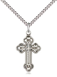 [0272SS/18S] Sterling Silver Russian Cross Pendant on a 18 inch Light Rhodium Light Curb chain