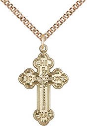 [0273GF/24GF] 14kt Gold Filled Russian Cross Pendant on a 24 inch Gold Filled Heavy Curb chain