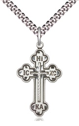 [0273SS/24S] Sterling Silver Russian Cross Pendant on a 24 inch Light Rhodium Heavy Curb chain