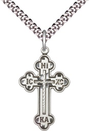 [0273SS/24S] Sterling Silver Russian Cross Pendant on a 24 inch Light Rhodium Heavy Curb chain