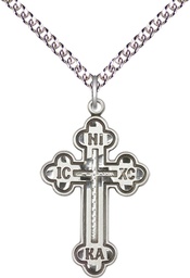 [0273SS/24SS] Sterling Silver Russian Cross Pendant on a 24 inch Sterling Silver Heavy Curb chain