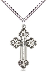 [0273SS/24SS] Sterling Silver Russian Cross Pendant on a 24 inch Sterling Silver Heavy Curb chain