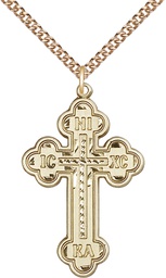[0274GF/24GF] 14kt Gold Filled Cross Pendant on a 24 inch Gold Filled Heavy Curb chain