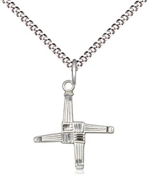 [0290SS/18S] Sterling Silver Saint Brigid Cross Pendant on a 18 inch Light Rhodium Light Curb chain