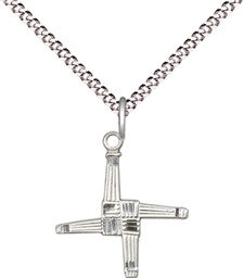 [0290SS/18S] Sterling Silver Saint Brigid Cross Pendant on a 18 inch Light Rhodium Light Curb chain