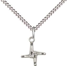 [0291SS/18S] Sterling Silver Saint Brigid Cross Pendant on a 18 inch Light Rhodium Light Curb chain