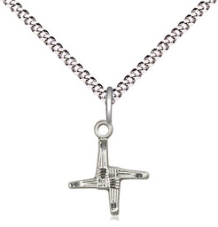 [0291SS/18S] Sterling Silver Saint Brigid Cross Pendant on a 18 inch Light Rhodium Light Curb chain
