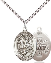 [8040SS10/18S] Sterling Silver Saint George EMT Pendant on a 18 inch Light Rhodium Light Curb chain