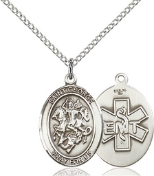 [8040SS10/18S] Sterling Silver Saint George EMT Pendant on a 18 inch Light Rhodium Light Curb chain