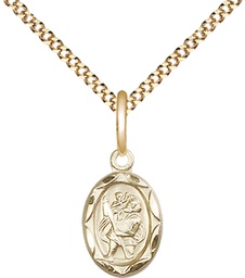 [0301CGF/18G] 14kt Gold Filled Saint Christopher Pendant on a 18 inch Gold Plate Light Curb chain