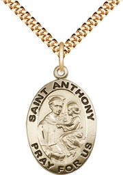 [4021GF/24G] 14kt Gold Filled Saint Anthony of Padua Pendant on a 24 inch Gold Plate Heavy Curb chain