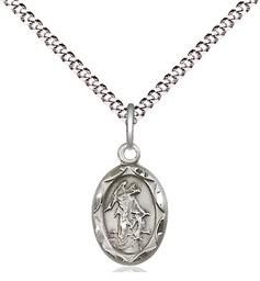 [0301ESS/18S] Sterling Silver Guardian Angel Pendant on a 18 inch Light Rhodium Light Curb chain
