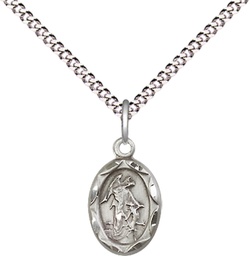 [0301ESS/18S] Sterling Silver Guardian Angel Pendant on a 18 inch Light Rhodium Light Curb chain