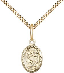 [0301RGF/18G] 14kt Gold Filled Saint Michael the Archangel Pendant on a 18 inch Gold Plate Light Curb chain