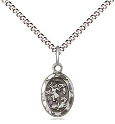 [0301RSS/18S] Sterling Silver Saint Michael the Archangel Pendant on a 18 inch Light Rhodium Light Curb chain