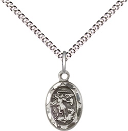 [0301RSS/18S] Sterling Silver Saint Michael the Archangel Pendant on a 18 inch Light Rhodium Light Curb chain