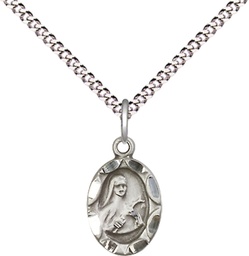 [0301TSS/18S] Sterling Silver Saint Theresa Pendant on a 18 inch Light Rhodium Light Curb chain