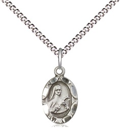 [0301TSS/18S] Sterling Silver Saint Theresa Pendant on a 18 inch Light Rhodium Light Curb chain
