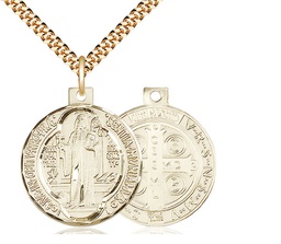 [0027BGF/24G] 14kt Gold Filled Saint Benedict Pendant on a 24 inch Gold Plate Heavy Curb chain
