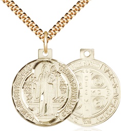 [0027BGF/24G] 14kt Gold Filled Saint Benedict Pendant on a 24 inch Gold Plate Heavy Curb chain
