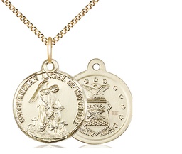 [0341GF1/18G] 14kt Gold Filled Guardian Angel Air Force Pendant on a 18 inch Gold Plate Light Curb chain