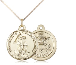 [0341GF2/18GF] 14kt Gold Filled Guardian Angel Army Pendant on a 18 inch Gold Filled Light Curb chain