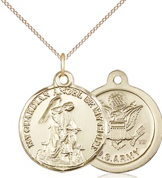 [0341GF2/18GF] 14kt Gold Filled Guardian Angel Army Pendant on a 18 inch Gold Filled Light Curb chain