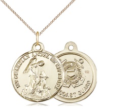 [0341GF3/18GF] 14kt Gold Filled Guardian Angel Coast Guard Pendant on a 18 inch Gold Filled Light Curb chain
