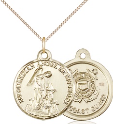 [0341GF3/18GF] 14kt Gold Filled Guardian Angel Coast Guard Pendant on a 18 inch Gold Filled Light Curb chain