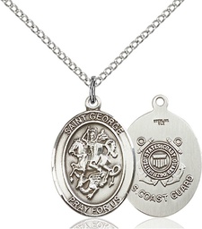 [8040SS3/18S] Sterling Silver Saint George Coast Guard Pendant on a 18 inch Light Rhodium Light Curb chain