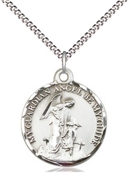 [0341SS/18S] Sterling Silver Guardian Angel Pendant on a 18 inch Light Rhodium Light Curb chain