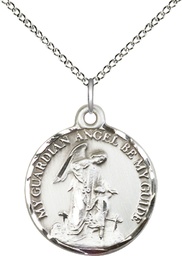 [0341SS/18SS] Sterling Silver Guardian Angel Pendant on a 18 inch Sterling Silver Light Curb chain