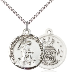[0341SS1/18S] Sterling Silver Guardian Angel Air Force Pendant on a 18 inch Light Rhodium Light Curb chain