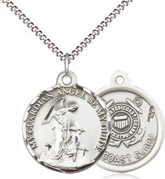 [0341SS3/18S] Sterling Silver Guardian Angel Coast Guard Pendant on a 18 inch Light Rhodium Light Curb chain