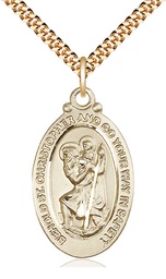 [4145CGF/24G-LC] 14kt Gold Filled Saint Christopher Pendant on a 24 inch Gold Plate Heavy Curb chain