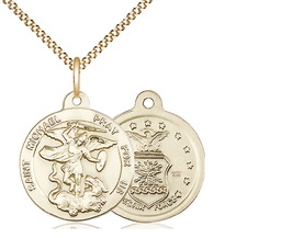 [0342GF1/18G] 14kt Gold Filled Saint Michael Air Force Pendant on a 18 inch Gold Plate Light Curb chain
