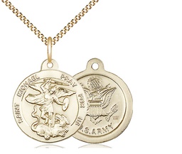 [0342GF2/18G] 14kt Gold Filled Saint Michael Army Pendant on a 18 inch Gold Plate Light Curb chain