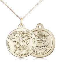 [0342GF2/18GF] 14kt Gold Filled Saint Michael Army Pendant on a 18 inch Gold Filled Light Curb chain