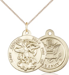 [0342GF2/18GF] 14kt Gold Filled Saint Michael Army Pendant on a 18 inch Gold Filled Light Curb chain