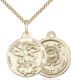 [0342GF3/18G] 14kt Gold Filled Saint Michael Coast Guard Pendant on a 18 inch Gold Plate Light Curb chain