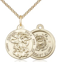 [0342GF3/18G] 14kt Gold Filled Saint Michael Coast Guard Pendant on a 18 inch Gold Plate Light Curb chain